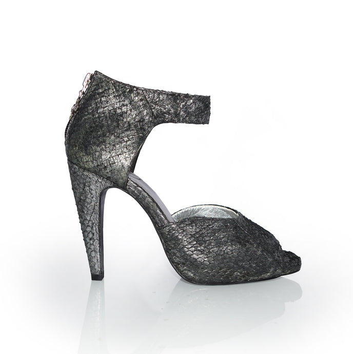 Sædís, silfur burstaðir laxaroð hælaskór